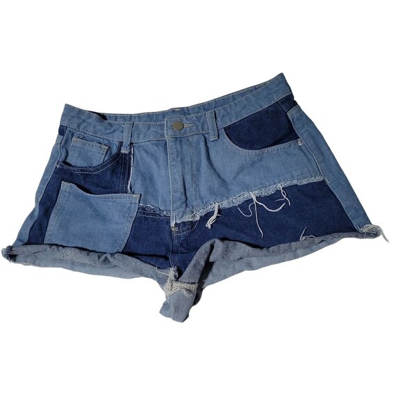 Shein Jean Shorts Womens Size Medium High Rise Patchwork Denim Hotpants - Picture 1 of 4